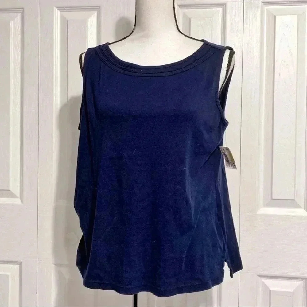 Talbots crop navy blue cotton tank top shirt